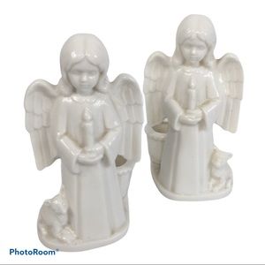Pair Vintage Ceramic Angel Candleholders